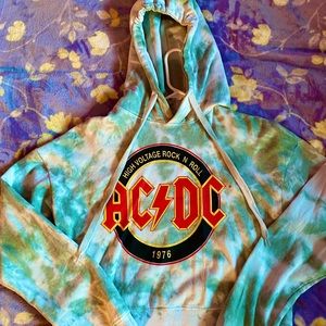 AC/DC Grey Tie Dye Cropped Hoodie